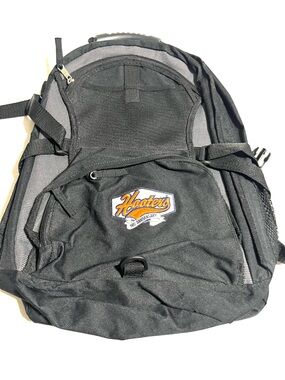 Hooters Black Gray Backpack with Orange Logo Patch